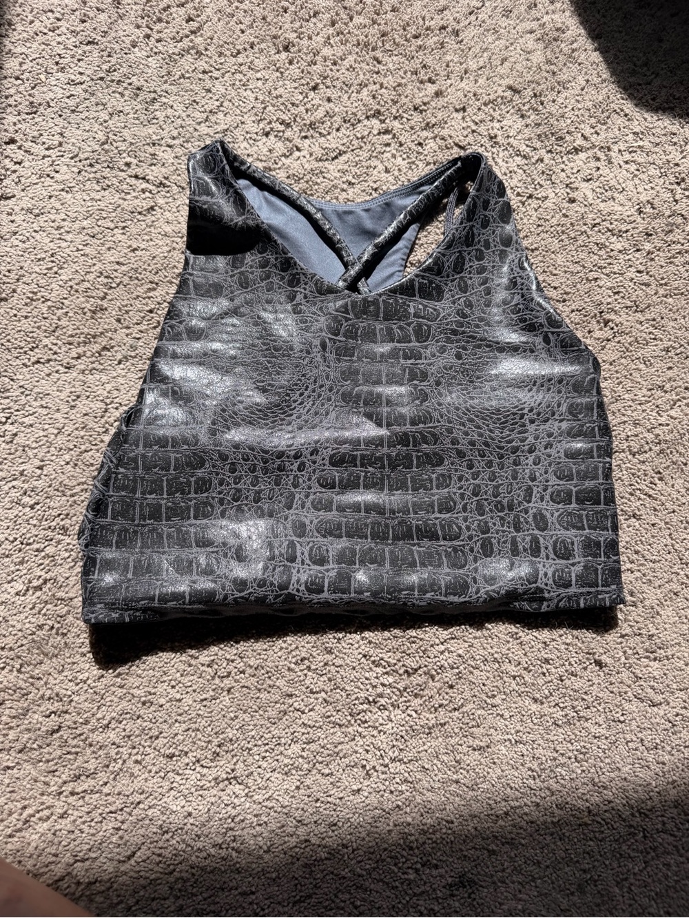 Croc-Embossed Black Sports Bra with Cross-Back Dragon Wing DanceWear Junior XL